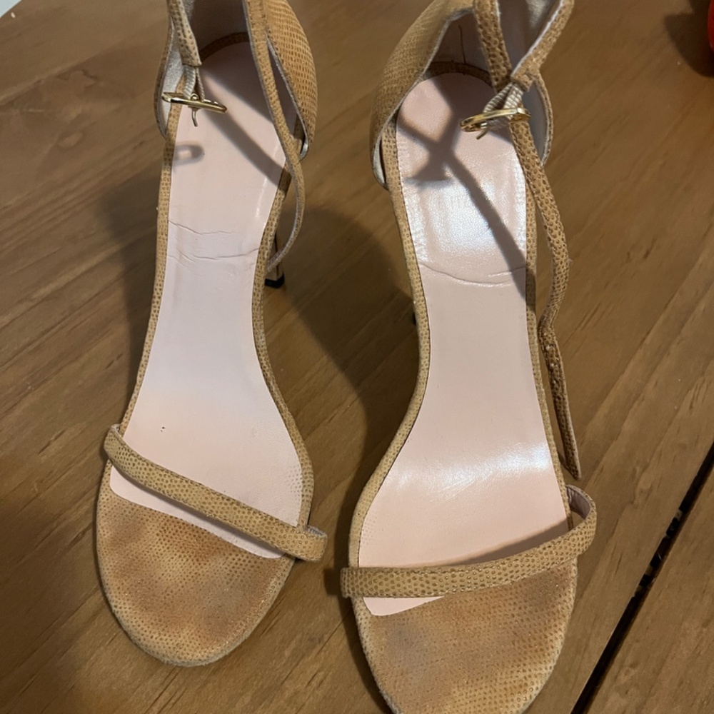 STUART WEITZMAN Nudistsong Goosebump Textured Suede Ankle Strap Heels Size 38